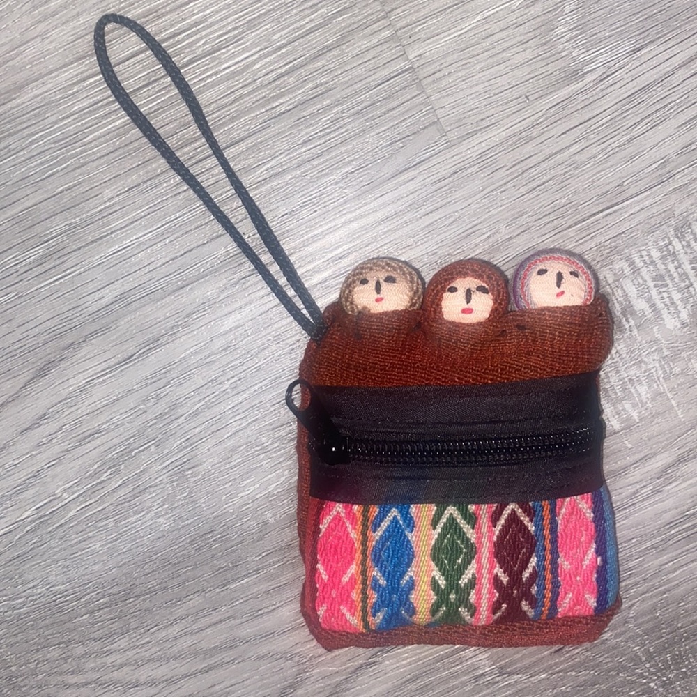 Guatemalan Knitted People Zipper Coin Pouch with Wrist Band!